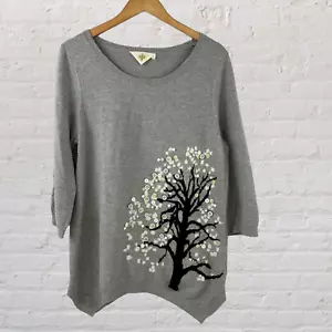 ANTHROPOLOGIE HWR XL 3/4 Sleeve Grey Wool Blend Tree and Button Tunic Sweater - Picture 1 of 7
