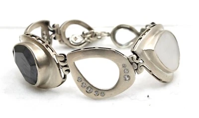 Pulsera SILPADA Retirada Hematita Piedra Transparente Cristal Plata Esterlina Palanca 8" Foto 1 de 4