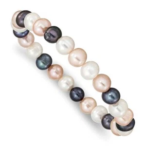 8-9mm Freshwater Cultured Pearl White/Peach/Black Pearl Stretch Bracelet 7.5" - Picture 1 of 2