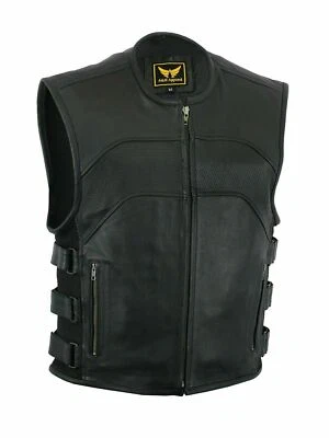 LuxHide Men Motorcycle Biker Cowhide Leather Vest Anarchy Club Concealed Carry - Image 1 of 4