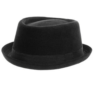 Unisex schwarz Cord Schweinefleisch Kuchen Kordel Trilby Mütze 100 % Baumwolle - Bild 1 von 3
