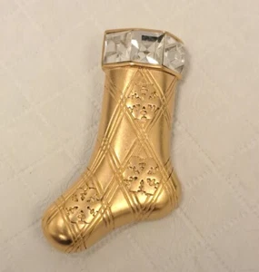 Spilla calza natalizia vintage MONET tono oro strass trasparenti L@@K! - Foto 1 di 5