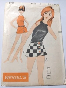 Rare Weigel's 1960s Sewing Pattern 2770 Womens Mini Skirt & Halter Top 16 Uncut - Photo 1/2