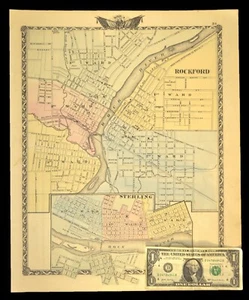 ca 1876 Rockford Illinois Map of Rockford City Plat Map IL CNW RR Original Atlas - Picture 1 of 10