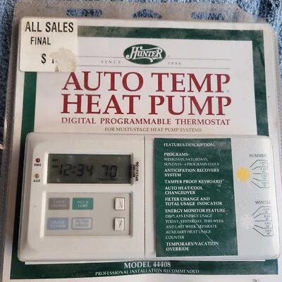 Hunter Auto Temp Heat Pump Digital Programmable Thermostat Model 44408  - Image 1 of 2