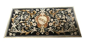 80"x40" Handcrafted Black Rectangle Table Floral Semi-Precious Stone Mosaic Art - Picture 1 of 9