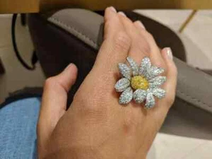 Statement Daisy Flower & 7.53TCW Yellow Citrine & Sapphire Party Wear Women Ring - Picture 1 of 7