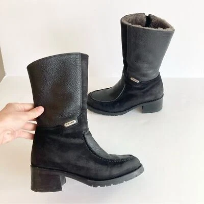 Botas Pajar Cuero Negro Piel de Oveja Forradas Gamuza Tacón Invierno Cremallera Lateral 38 Foto 1 de 4