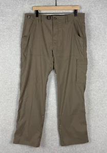 Prana Pants Men 35 Brown Belted Outdoor Hiking Fishing Convertible Roll Up - Picture 1 of 14