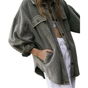 Free People Ruby Oversized Shirt Jacket Fleece Distressed Grunge Edgy Size XS - Picture 1 of 14