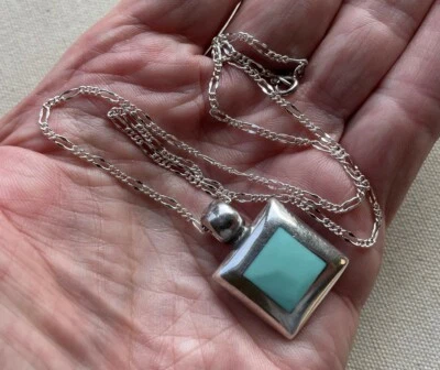 Collar Colgante Modernista Taxco Cadena Figaro Steampunk Resina Azul Esterlina 18" Foto 1 de 4