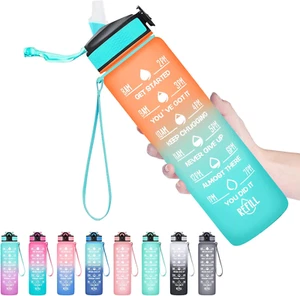 32 Oz Water Bottles with Times to Drink and Straw, Motivational Water Bottle wit - Picture 1 of 12