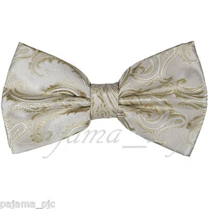 Light Beige Paisley Butterfly Design Pre-tied Bow tie Wedding Formal Party - Picture 1 of 1