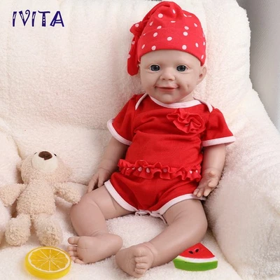IVITA 18 inch Silicone Reborn Baby Girl Doll Vivid Full Silicone Baby Doll - Image 1 of 4