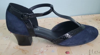 Lo último Gamuza Azul Marino Viviene Ancho EXF Retro Vintage 1940 1950 Zapatos T Bar Foto 1 de 4