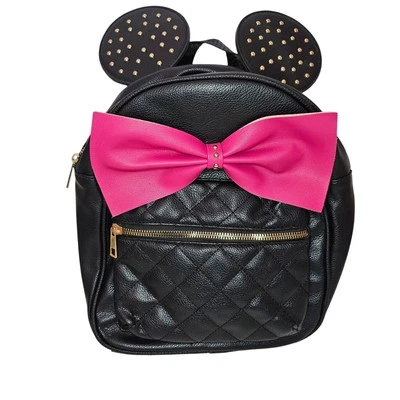 Olivia Miller Handbag Disney Minnie Mouse Studded Kid Backpack Black Pink Bow  - Image 1 of 4
