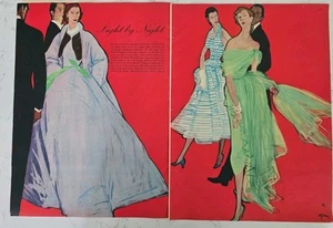 1954 Mujer Vestido de Noche Ropa de Playa Vintage 4 Pg Recorte René Gruau Anuncio Artístico - Imagen 1 de 2