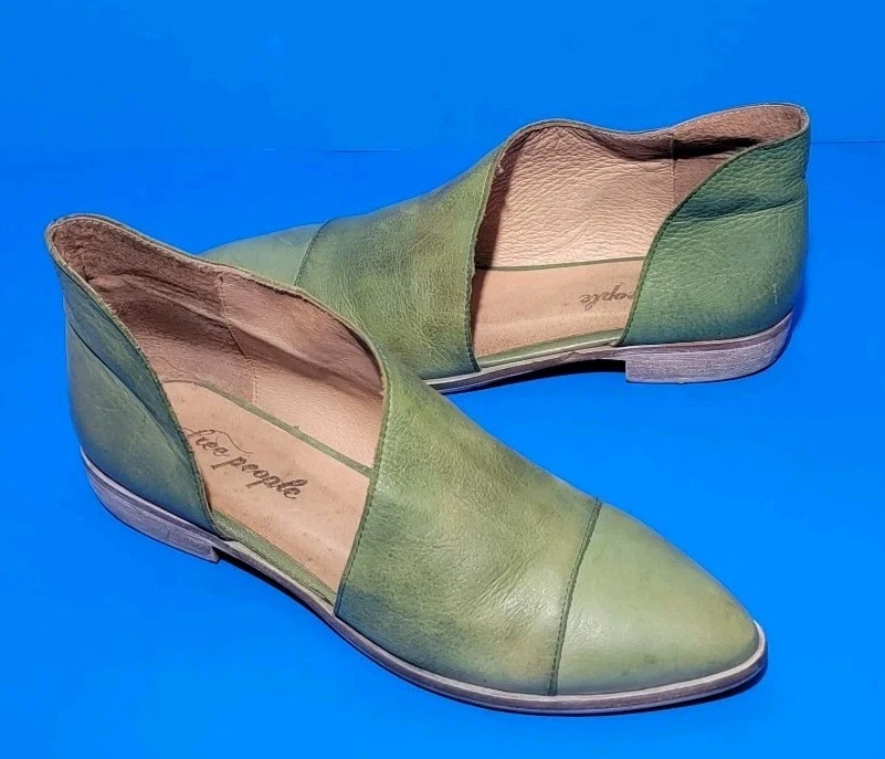 Zapatos planos para mujer Free People Royale D’orsay de cuero verde punta talla 39 Foto 1 de 4