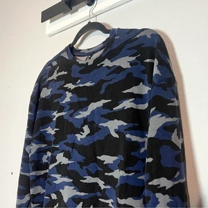 Athleta Pullover Crewneck Sweatshirt Small Studio To Street Printed Camo Blue - Picture 1 of 6