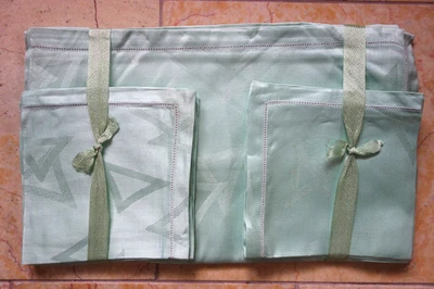 RARO cocina clásico damasco mantel servilletas mantel servilletas verde pálido - Imagen 1 de 4