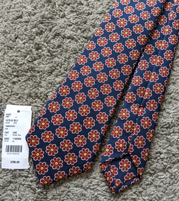 NOVO COM ETIQUETAS KITON NAPOLi GRAVATA MASCULINA 100% SEDA ITÁLIA AZUL MARINHO VERMELHO ESTAMPA FLORAL MSRP270 - Imagem 1 de 4