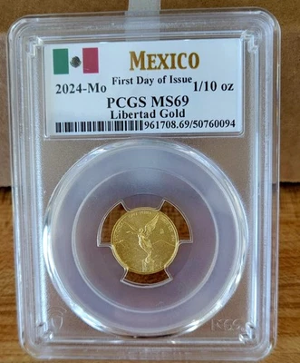 México Libertad 2024 1/10 oz oro .999 primer día de emisión graduación profesional MS69 Foto 1 de 4