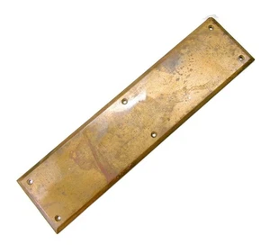 One Antique Vtg Large Solid Brass Backplate Door Push Plate Reclaimed Salvage - Picture 1 of 4
