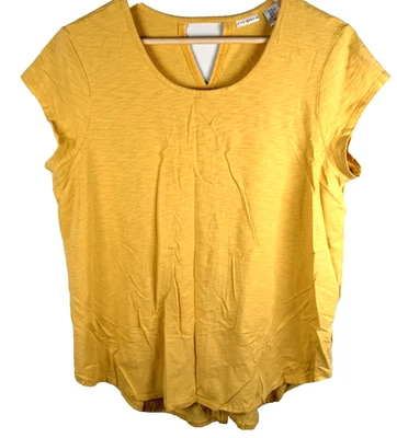 Max Studio Women's XL  Cotton Blend Yellow Short Sleeve Keyhole Back Top Blouse - Image 1 of 4
