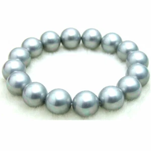 12MM Round Silver Gray Sea Shell Pearl Bracelet for Women 7.5" Jewelry bra192 - Bild 1 von 2