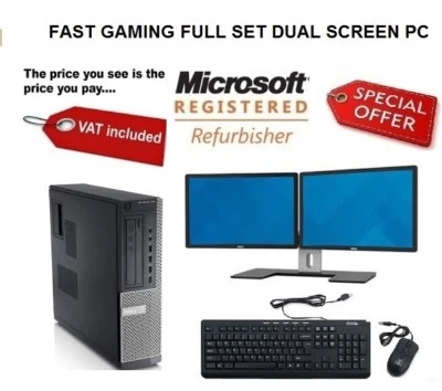 FAST GAMING DELL BUNDLE TOWER PC FULL SET COMPUTER SYSTEM INTEL i5 8GB 1TB  - Image 1 of 4