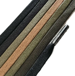 7mm Flat Shoe Laces Waxed Cotton METAL TIPPED Any Length Shoelace Hiking Boot - Picture 1 of 11