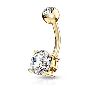 8mm belly bar with 5 mm clear crystal + 4mm top ball gold plated surgical steel - Picture 1 of 1