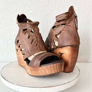 NUEVAS Botas Lane BECCA Mujer Marrón Cuñas 11 Sandalias Occidentales Cuero Vaquera - Imagen 1 de 10