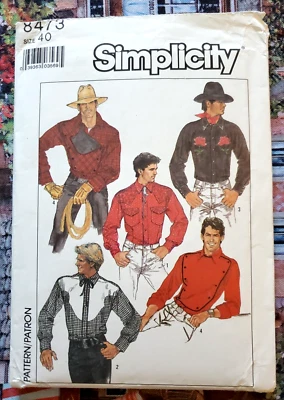 Simplicity 8473 Western Shirt Button Front Fitted Mens Size 40 Sewing Pattern - Image 1 of 2