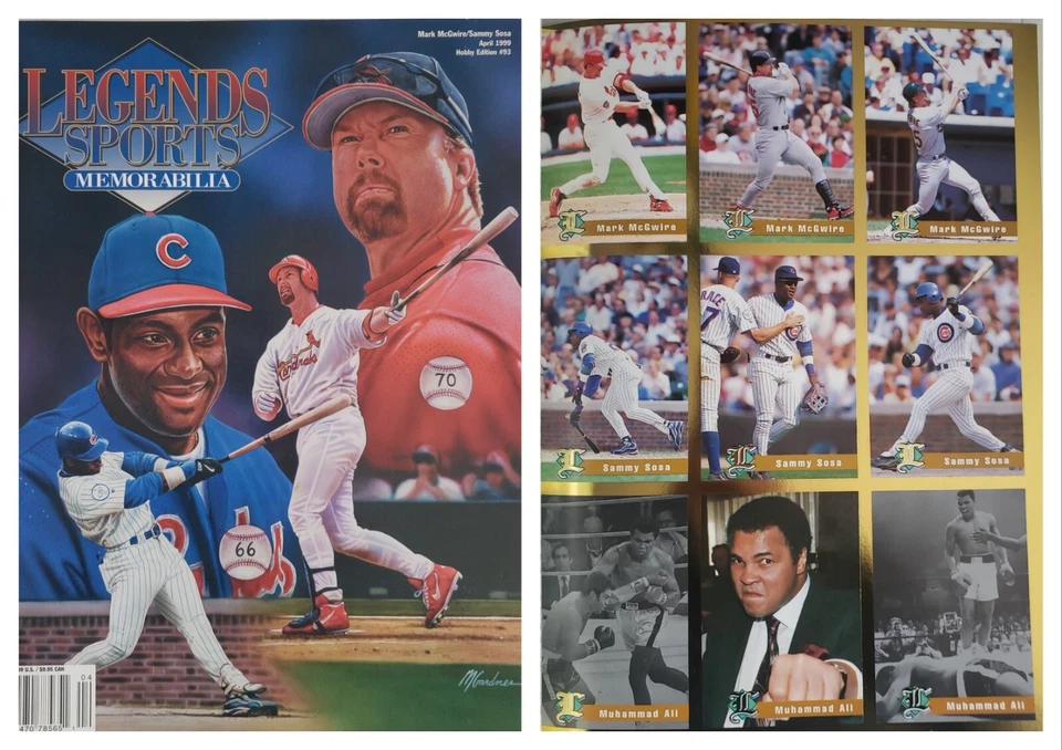 April 1999 Sammy Sosa Mark McGwire Legends Sports Memorabilia Magazine Cards Ali - Image 1 of 4