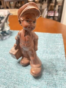Vintage Boy Working Briefcase Work boots Figurine Hong Kong Brown Faux Wood - Picture 1 of 5