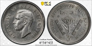 South Africa Silver 3 Pence 1939 PCGS MS62 - Picture 1 of 3