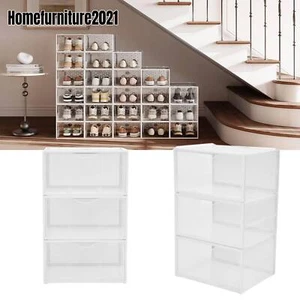 6 Pairs Shoe Storage Box Drawer Type Stackable Sneaker Organizer Container Home - Picture 1 of 24