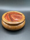 EB363 Vintage handmade wooden decorative jewelry box with inlaid Natural Agate
