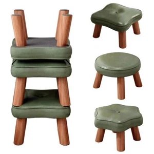 PU Leather Solid Wood Small Foot Stool Multifunctional Small Footrest Adult - Picture 1 of 16