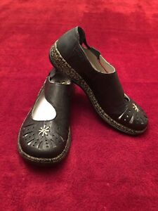 $115 Rieker black Leather Daisy shoe Mary Jane  Strap 6-6.5 (37) NWOB Excellent!