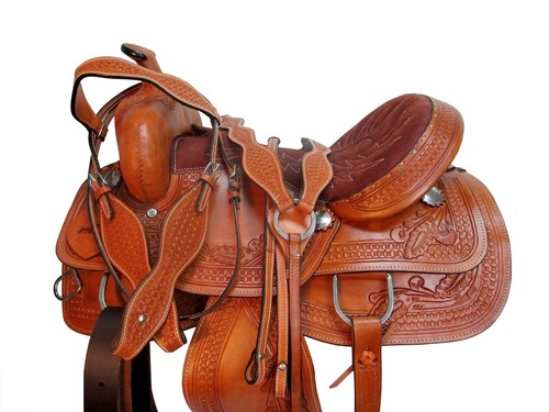 WESTERN TRAIL SADDLE 15 16 17 18 PLEASURE HORSE FLORAL TOOLED LEATHER TACK SET