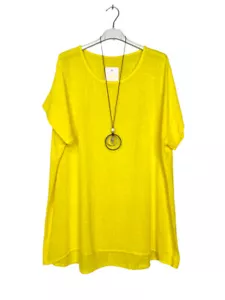 Ladies LongTop Cotton Necklace Plain Top Summer Short Sleeve Tunic Tee Plus Size - Picture 1 of 16