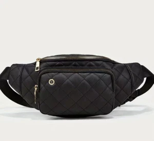 Belt Bag Black Adjustable Strap Waist Bag Fanny Pack Crossbody Quilted Purse New - Picture 1 of 17