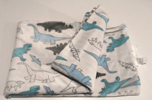 Lila & Jack Baby Blanket Prehistoric Animals Stripe Reversible Blue Gray 32 x 40