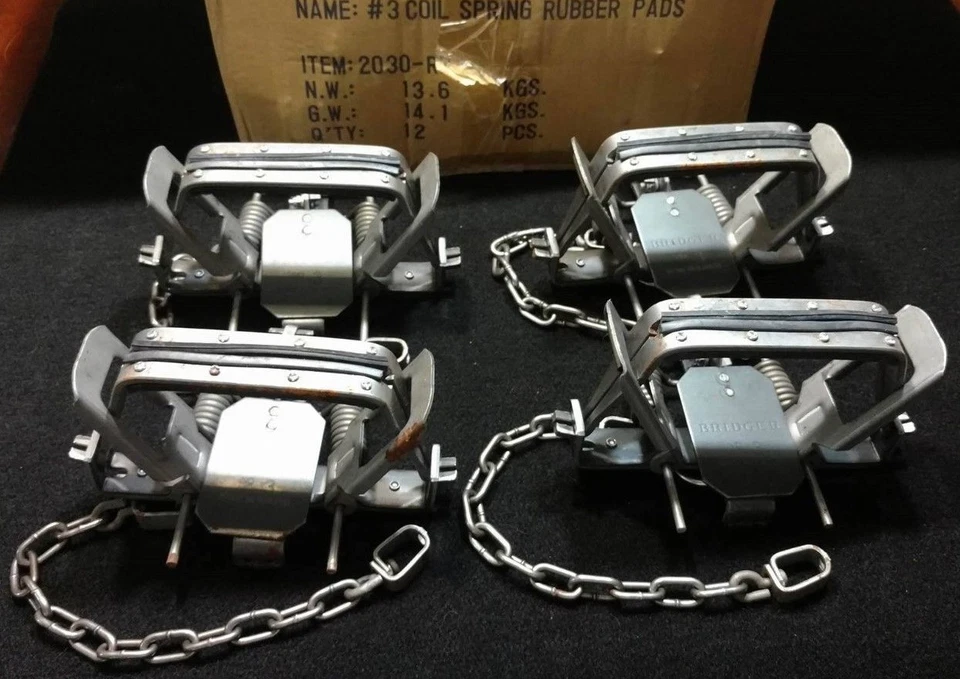 4  BRIDGER #3 RUBBER JAW COIL SPRING TRAP  TRAPPING COYOTE BOBCAT TRAP - Image 1 of 1