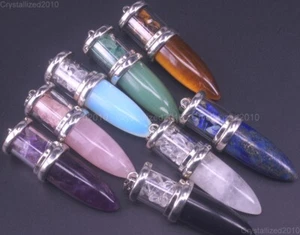 Natural Gemstone Chip Bead Hexagonal Pointed Reiki Chakra Healing Pendant Beads - Picture 1 of 19