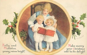 Christmas Postcard S/A Clapsaddle Mother and Daughters Sing Read Music - Picture 1 of 2