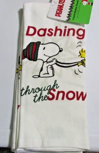 Peanuts Snoopy & Woodstock Christmas Kitchen Towels Set of 2 'Dashing' White New - Picture 1 of 1