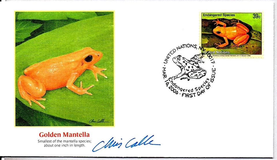 GOLDEN MANTELLA FROG, UN STAMP, MADAGASCAR, FDC ARTIST CHRIS CALLE SIGNED FDC - Image 1 of 1